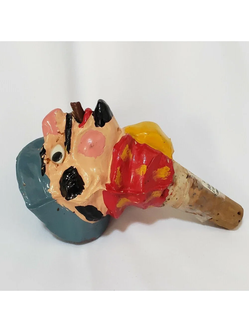 Vintage Bottle Stopper Pourer Figural Composite Crazy Pierre Googly Eye Barware
